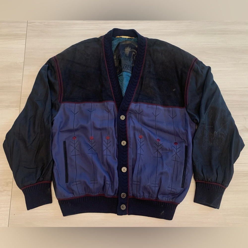 Torras Spain Sweater Jacket Lined Knit Cardigan Shoulder‎ Pads Sz Lg